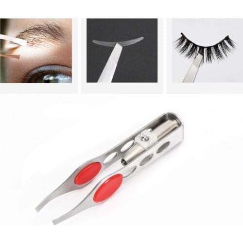 Stainless Steel Portable Build-in LED Tweezer Eyelash Eyebrow Eyes Hair Remover Tools Eyelash Clip High Quality Beauty Tool