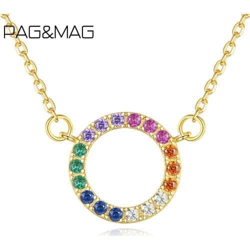PAG&MAG Simple Round Multocolor Cubic Zircon Necklace Solid 925 Sterling Silver Necklace Wedding Necklaces Fashion Jewelry Gift