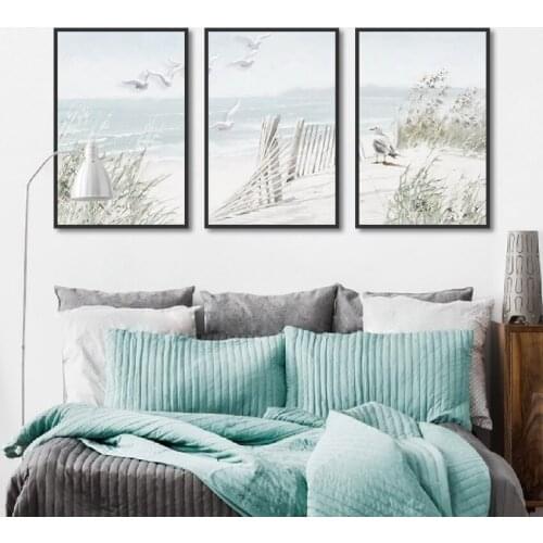 Nordic Poster Mediterranean Landscape Seascape Bird Canvas Painting Modular Home Art Wall Pictures for Living Room Decoration