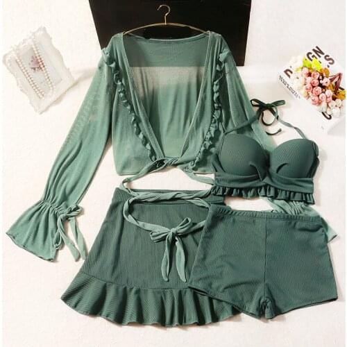 STAERK 2021 New lake green temperament split four piece hot spring swimsuit for women