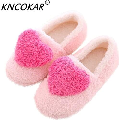 Warm Slippers Women Winter Indoor Shoes Heart Shaped Soft Plush Pantufa Cute Design Ladies Home House Floor Cotton slippers