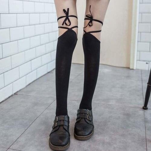 Japanese Lolita Bandage Women Girl Over The Knee High Socks Bows Thigh High Stockings Cosplay JK Socks Cute