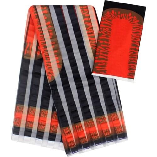 Hot sale Gahna Style satin silk fabric with organza ribbon African fabrics design 2019 high quality 4+2yards