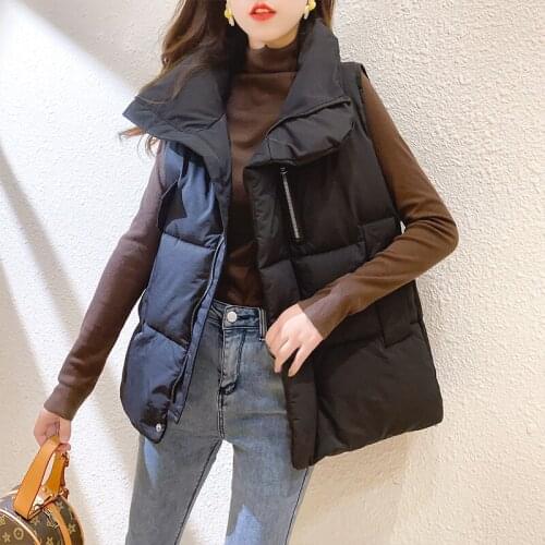 Fad Winter Short Solid Vest Plus Size Korean Style Sleeveless Jacket Women Cotton Padded Thick Stand Collar Female Cold Coat