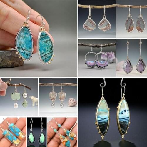 Ocean Blue Filigree Abstract Enamel Art Opal Earrings for Women Drop Dangle Curve Design Hook Earrings Simple Elegant Jewelry