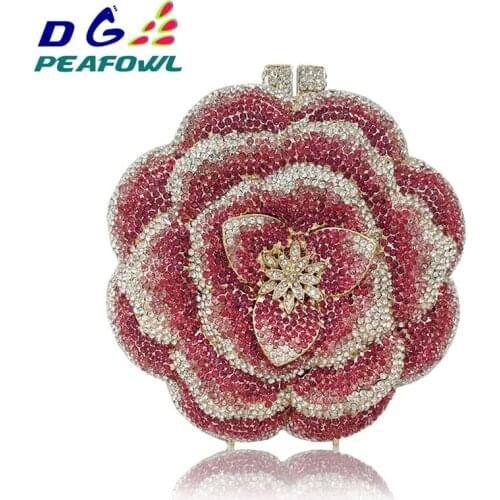 Custommade Diamond Opal Flower Shape Clutch Women Gold Crystal Hard Metal Bridal Purse And Handbag Wedding Evening Clutches Bags