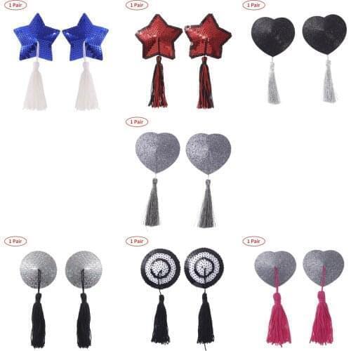 1 Pair Adhesive Women Breast Pasties Sequins Tassels Nipple Covers Sexy Breast Decoration Reusable Silicone Bra Nipple Stickers