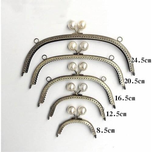 1Pc Vintage Metal Purse Frame For Bag Sewing Bronze Tone with Pearl Ball Clasp Metal Kiss Clasp Lock Bag Accessories 20cm