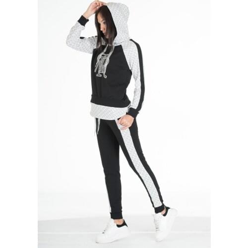 2 yarn Hooded Printed Stone Detail Tracksuit Suit