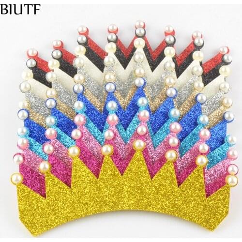 200pcs/lot DIY Lovely Unfinished Glitter Felt Crown With Simulated White Pearl for Newborn Headband 10 Color GC06