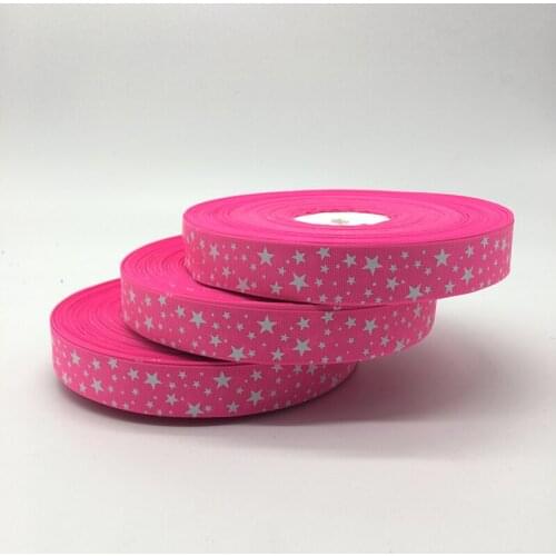 5Yards/lot 1" (25mm) Rose Printed STARS Grosgrain Ribbon Hair Bow Wedding Christmas Decoration DIY Sewing