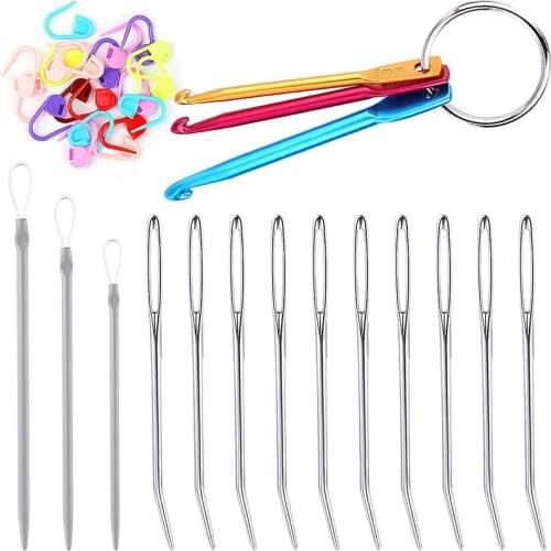 Imzay Knitting Crochet Accessories With Knitting Stitch Markers ,Keychain,Crochet Hooks ,Large-eye Yarn Needles,Wool Needles