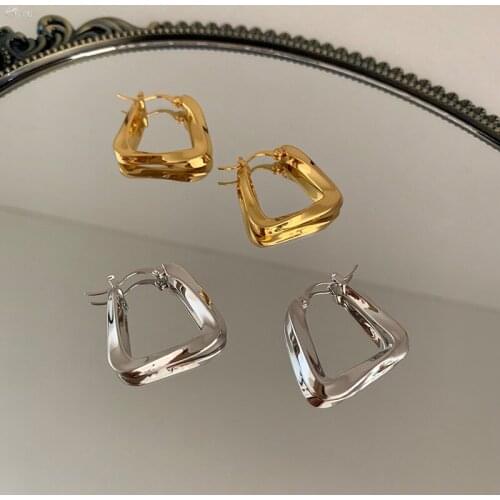 AOMU 2020 New Fashion Geometric Hollow Triangle Rectangular Metal Gold Silver Color Earrings for Women Girl Party Jewelry Gifts