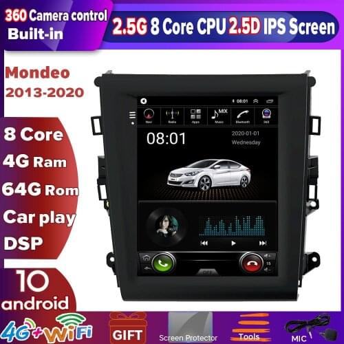 Android 9.0 10.4 inch vertical screen Tesla style car gps multimedia radio Bluetooth navigation player for Ford Mondeo 2013-2020