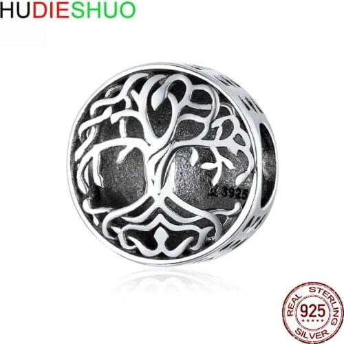 New life tree hollow oxide s925 sterlingsilver beads fashion beaded bracelet diy jewelry accessories