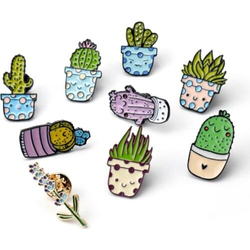 Cactaceae Table Plant Brooch Pins Cute Cactus Shape Design Lapel Pin Jewelry Fashion Enamle Brooches Gifts for Office Lady New
