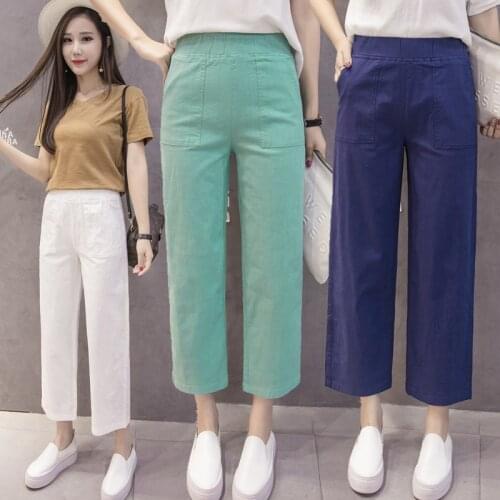 Wide Leg Pants Female Summer Loose Length nineth pants Women Broad Leg Pants plus size cotton linen pants 3XL 4XL 5XL 6XL 7XL