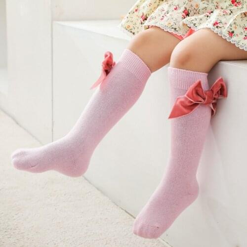 3pair/lots Toddlers Tube Socks Baby Girls Christmas Socks Bowknot Kids Knee High Long Sock Cotton Spanish Children for 1-8 Years