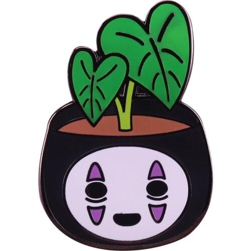 No face planter enamel pin green leaves brooch plant gardening badge Hayao Miyazaki jewelry cute animation fans accessory