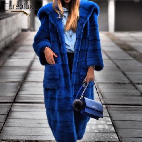 FUREALUX Real Mink Fur Coat Thickening Insulation Quality Winter Street Style Womens Natural Fur Fashion Elegant Clothing