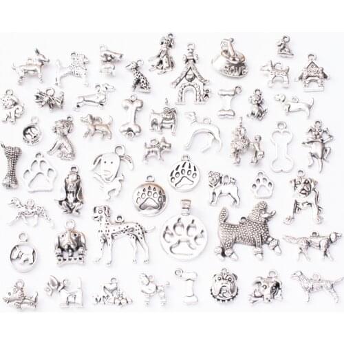 Hot selling 50PCS types of Tibetan silver-zinc alloy animal dog metal bead pendant jewelry making accessories