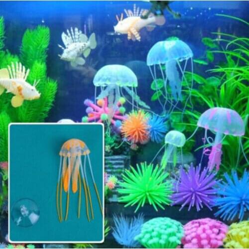 Artificial Silicon Colorful Jellyfish Aquarium Tank Decoration Glowing Effect Ornament