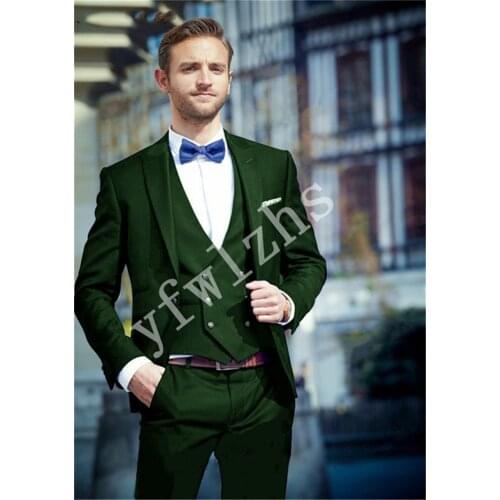 Handsome One Button Groomsmen Peak Lapel Groom Tuxedos Wedding Dress Men Suits Blazer Prom Dinner (Jacket+Pants+Tie+Vest) A891