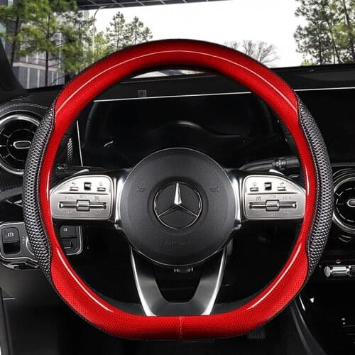 Red Sports D Shape Car Steering Wheel Cover Four Seasons Breathable Leather Handle Cover Men Womens D Ring Steering Case
