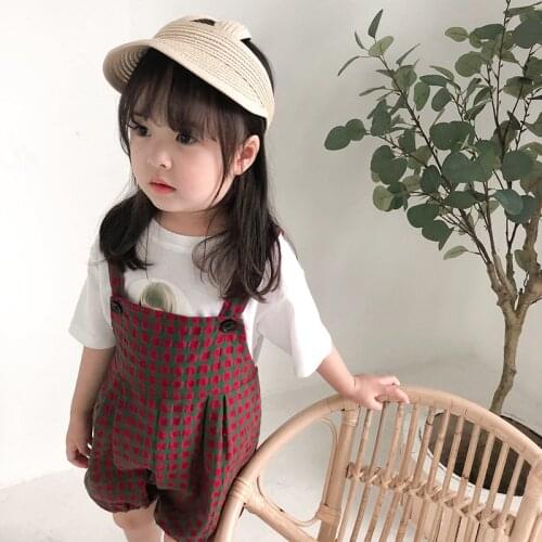 Summer Toddler Girls Overalls Fashion Korean Casual Plaid Jumpsuit Shorts 1 2 3 4 Years Baby Girls Pants Jumpsuit for Girls