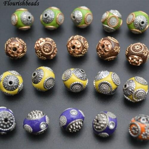22pc Mixed Various Color 14mm Metal Round Loose Beads
