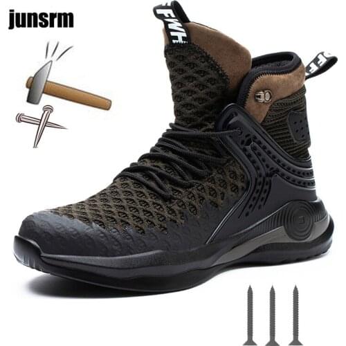 Mens safety boots with steel toe puncture-proof, breathable, indestructible, lightweight work shoes comfortable wear-resistant