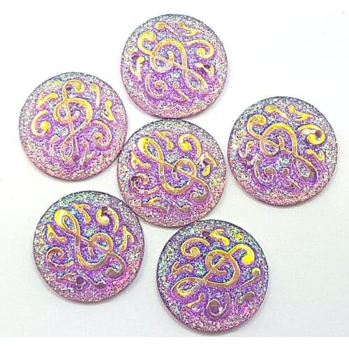 MUsic Pattern,Resin 16mm Round Light Purple Rhinestone Beads Buttons Sew-on Evening Wedding Dress Costumes Party Dance Decor Diy