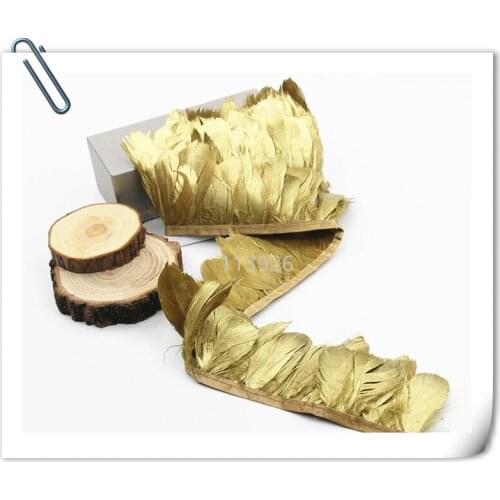 New arrival! 10m/lot 2m long gold goose feather ribbon/strips/skirts natural Goose Feather plumes for DIY Crafts/jewelry making