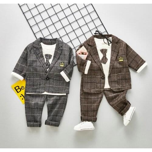 2020 Autumn Boys Cotton Clothes Kids Full Sleeve Gentleman TIE Lapel Shirt 3pcs Suits Toddler Clothing Sets Baby Tracksuits SET