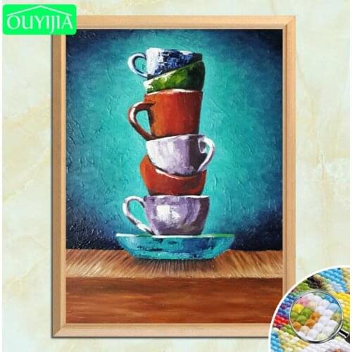 OUYIJIA 5D DIY Diamond Painting "Coffee cups" Full Square Diamond Embroidery Rhinestones Picture Mosaic Decoration Painting