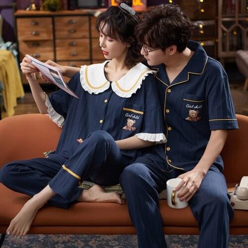 Couple pajamas summer new short sleeve trousers sweet and lovely girl can wear mens loose home suit