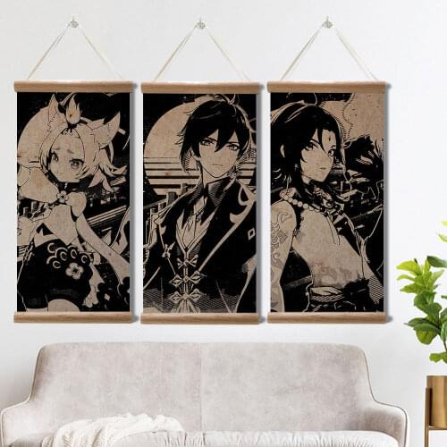 Genshin Impact Poster Ganyu EULA Xiao HuTao Zhongli Picture Wall Canvas Posters Art Game Scroll Paintings for Living Room Decor