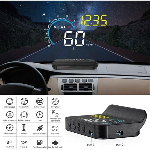Car Gauges HUD With Lens Hood Windshield Projector GPS OBD2 Head Up Display Water Temp Voltage Alarm Auto Electronic Accessories
