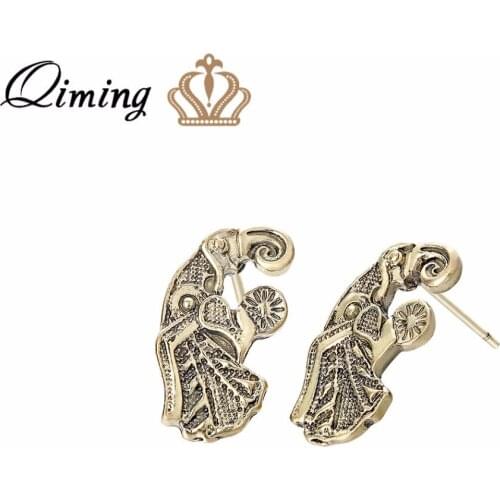QIMING Valknut Odin 's Symbol Stud Earrings For Women Men Vintage Fashion Jewelry Puck Style Bird Animal Earring Best Gift