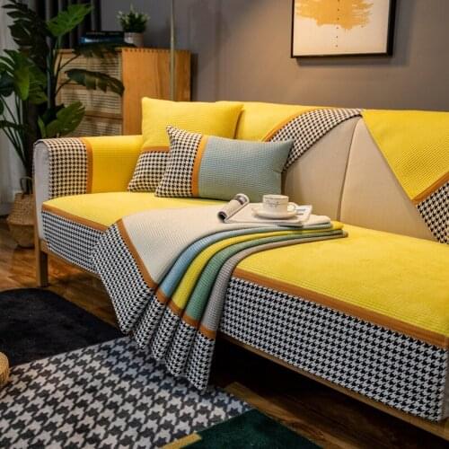 Modern Fabric Minimalist Swallow Grid Cotton Linen Sofa Blanket Cover Knitting Thick Cushion Cover Living Room