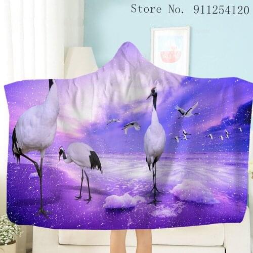 Bird Crane Hoodie Plush Throw Blanket Sherpa Fleece Kids Watching TV Reading Winter Warm Wearable Fleece Hoodie Throw Blanket