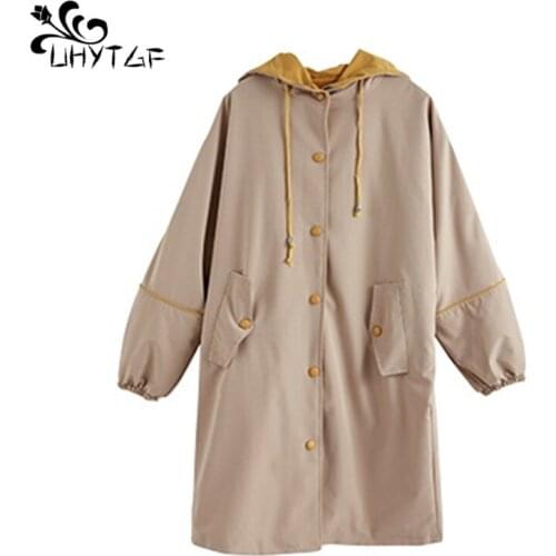 UHYTGF 2019 Women Trench Coat Loose Plus Size Wild Trench coat fashion Female College Style Casual Spring autumn Trench Coat 238