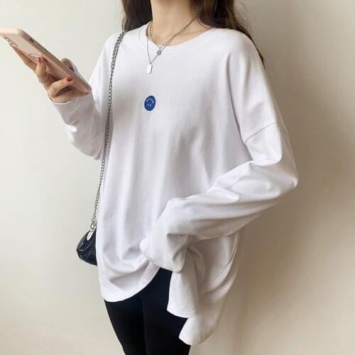 Black White Cotton Long Sleeve Top Korean Fashion WomenS T-Shirt Female Vintage Clothing Blouses 2021 Kawaii Harajuku