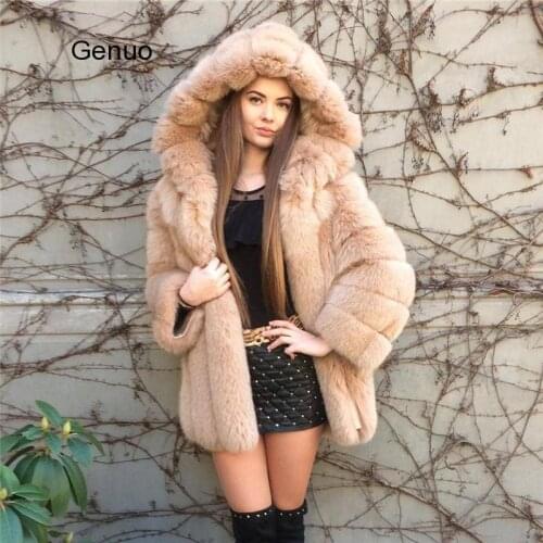 Women Hoodie Faux Fox Fur Jacket Winter Warm Fake Fox Fur Coat 2020 Luxury Fur Coats Female Outwear High Quality Hooded Outwear