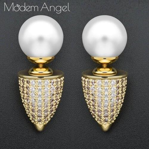 ModemAngel Luxury Imitation Shell Pearl Stud Earrings for Women Wedding CZ Brincos boucle d'oreille 2020 Bohemia Jewelry HOT