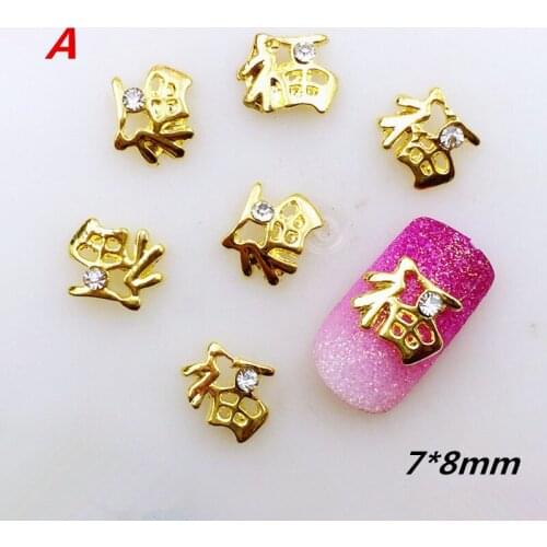 20pcs/pack Japan Alloy Nail Art 3D Gold New Year Letter with Rhinestone Metal Accessories for Phototherapy Nail Sticker DIY