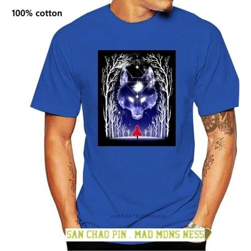 Constellation Cult 2018 Men T Shirts Starry Red Riding Hood Fairy Tale Wolf Moon Young Man Black T-shirt Cartoon Tops