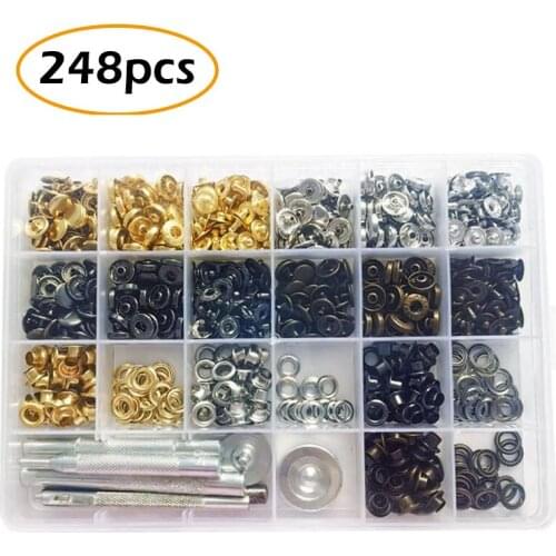 248PCS/Set 4Color Metal Snaps Fasteners Snap Button Grommets Fasteners Kit with Plier Tool for DIY Sewing Leather Clothing Craft