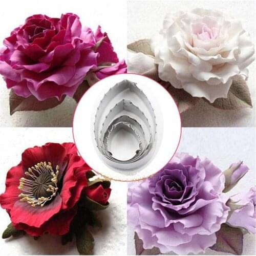 4PCS/Set Artificial Flowers Cake Cutters Sawtooth Rose Leaf Fondant Cutters Set Stainless Steel Kitchen Cake Molds Free Ship