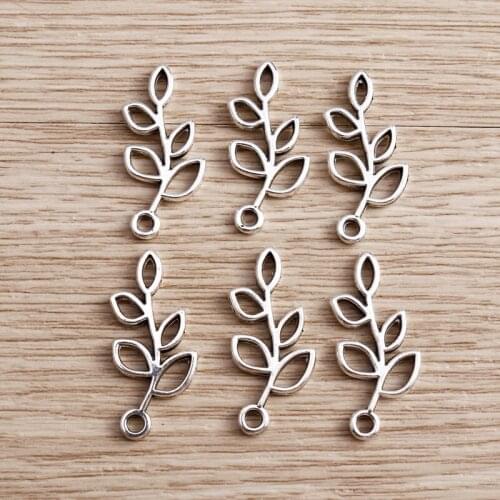 50pcs 12*25mm Metal Tree Branches Charms for Jewelry Findings DIY Silver Color Flower Charms Making Handmade Necklaces Bracelets